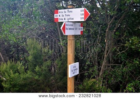 Hiking Signs For Trekkers, In Sulcis Mountians