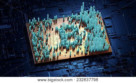 Abstract numbers Random motion in the form of coins bitcoin 3d