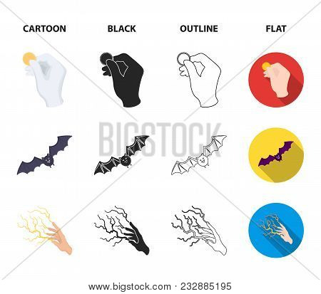 Focus With A Coin, A Bat, A Mage Hat, A Lightning-fast Spell.black And White Magic Set Collection Ic
