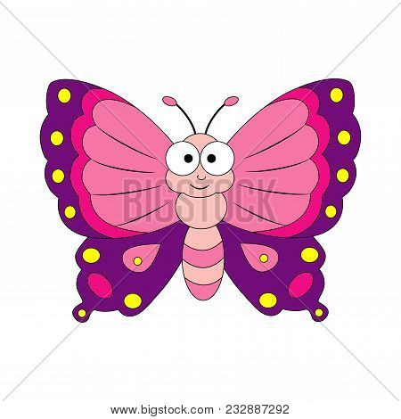Cute Cartoon Butterfly. Vector Illustration Isolated On White Background