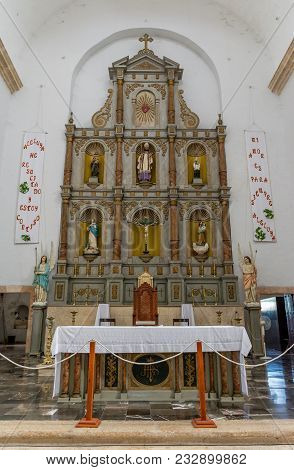 Valladolid, Mexico - 05/17/2017 -  Main Altar In The Cathedral Of San Gervasio In Valladolid, Mexico
