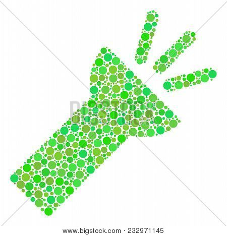 Electric Torch Light Mosaic Of Dots In Various Sizes And Fresh Green Color Tones. Vector Round Dots 
