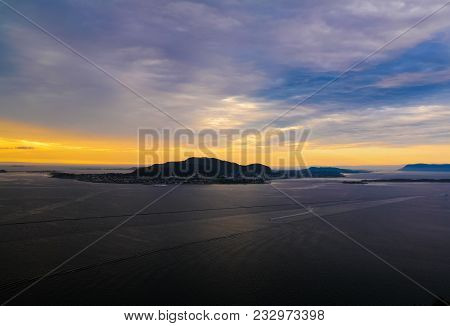 Sunset Panorama View To Alesund From Fjellstua Viewpoint At Norway