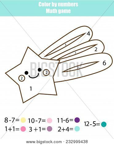Children Educational Game. Mathematics Actvity. Color By Numbers, Printable Worksheet. Coloring Page