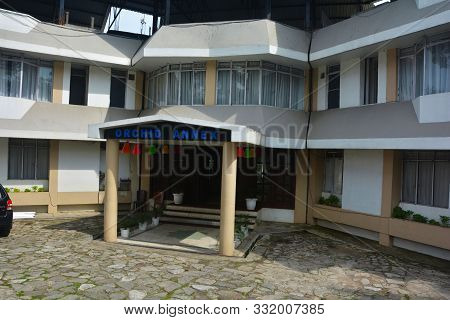 Shillong, Meghalaya, India, 16 June,2019: The Front View Of The Two Storied Hotel Orchid In Shillong