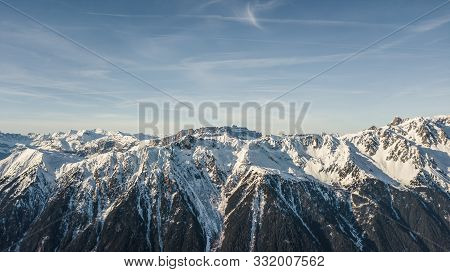 Aerial Drone View Snowy Mont Brevent In Mount Blanc, French Alps