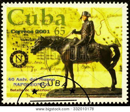 Moscow, Russia - November 01, 2019: Stamp Printed In Cuba Shows Equestrian Statue Of Napoleon Bonapa