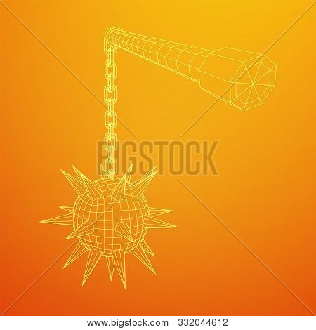 Medieval Chained Mace Ball. Wireframe Low Poly Mesh Vector Illustration.