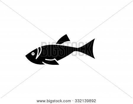 Simple Fish Icon Symbol Template. Fish Concept. Designed In Black Monochrome Style Isolated On White