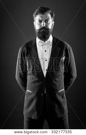 Well Dressed And Scrupulously Neat. Hipster Formal Suit Tuxedo. Official Event Dress Code. Male Fash