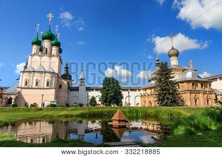 Kremlin Of Rostov Veliky And Religious Medieval Architecture. Popular Tourist Route 