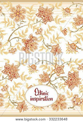 Ethnic Pattern In Kalamkari Style, Fantasy Floral Pattern. Colored Vector Illustration. Good For The