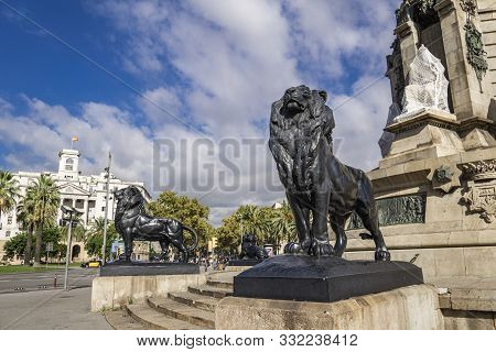 Monument Of Christopher Columbus In Barcelona, Spain