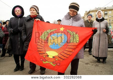 Participants In A Street Political Gathering In Honor Of The Anniversary Of The Communist Revolution