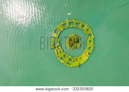 aerial view of a small island named 