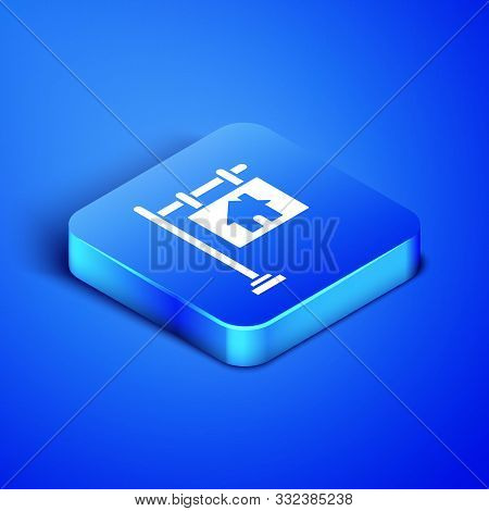 Isometric Hanging Sign With Text Sale Icon Isolated On Blue Background. Signboard With Text Sale. Bl