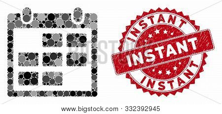 Mosaic Calendar Month And Rubber Stamp Seal With Instant Phrase. Mosaic Vector Is Designed With Cale