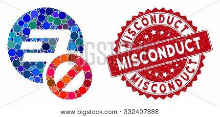 Mosaic Forbidden Dashcoin And Grunge Stamp Seal With Misconduct Caption. Mosaic Vector Is Designed W