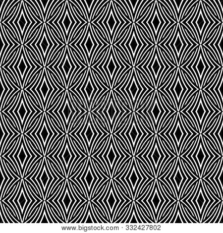Seamless Geometric Pattern. White Lines Texture On Black Backdround. Vector Art.