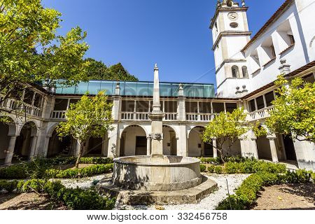 Lorvao, Portugal - August 21, 2019: Water Fountain Of The Renaissance Cloister Of The Monastery Of S