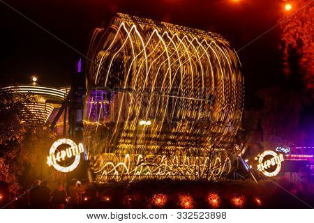 Helsinki, Finland - 19 October 2019: The Carnival Of Light At The Linnanmaki Amusement Park. Rides K