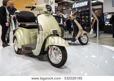 Rho Fieramilano, Milan Italy - November 07, 2019 Eicma Expo. Znen E-veracruz Tricycle In Exhibit At 