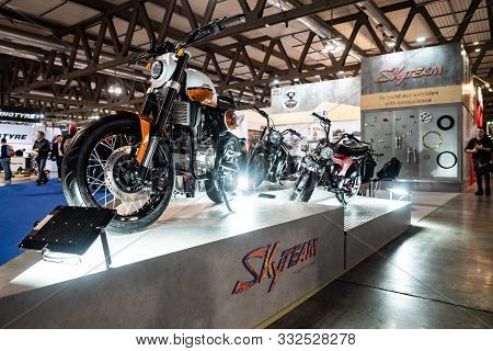 Rho Fieramilano, Milan Italy - November 07, 2019 Eicma Expo. Motorcycles In Exhibit At Skyteam Stand