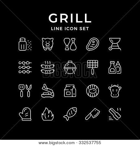 Set Line Icons Of Grill Isolated On Black. Vector Illustration
