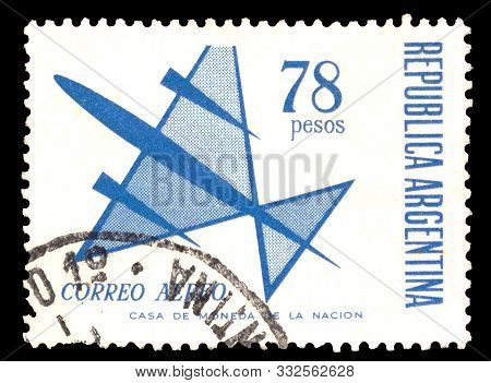 Argentina - Circa 1963: A Stamp Printed In Argentina  From A Series Depicting Multicolored Planes In