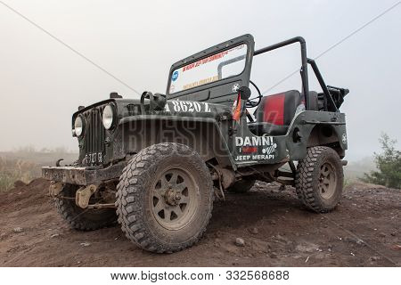Kaliurang/indonesia - Apr 6, 2015: Jeep Near Merapi Volcano At Java Island.