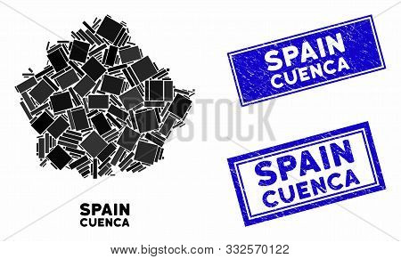 Mosaic Cuenca Province Map And Rectangular Stamps. Flat Vector Cuenca Province Map Mosaic Of Scatter