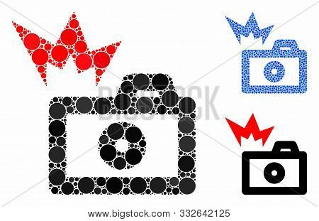Camera Flash Mosaic Of Round Dots In Various Sizes And Color Tints, Based On Camera Flash Icon. Vect