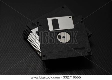 Set Of Floppy Disks In 3.5 Inch Format With 1.44 Mb Capacity As Commonly Used In The Late 80s Early 