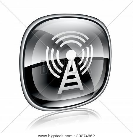 Icona Wi-fi torre di vetro, su sfondo bianco nero