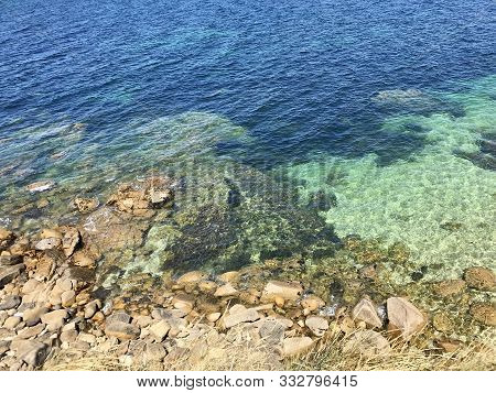 View Of The Ocean From Above The Rocks In Sanxenxo Galicia Spain During A Summer Day