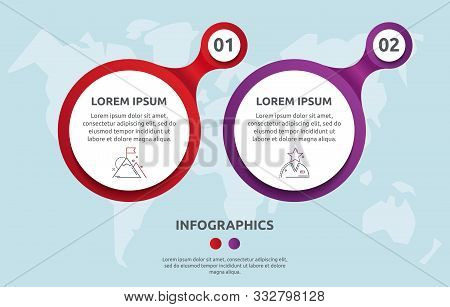 Vector Flat Template Circle Infographics. Business Concept With 2 Options And Parts. Two Steps For C