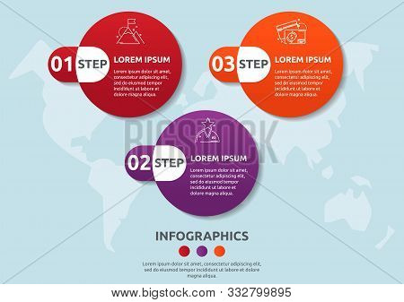 Vector Flat Template Circle Infographics. Business Concept With 3 Options And Parts. Three Steps For