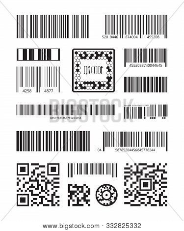 Qr Code. Bar Code Scanning Product Symbols Laser Code Message Vector Set. Illustration Code Scan, Qr
