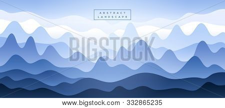Abstract Blue Mountains Silhouette In The Fog. Vector Illustration. Guilin Rocks In China National P
