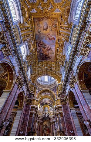 Rome, Italy - March 23, 2019 Altar Frescoes Arches Basilica Saint Ambrogio Carlo Al Corso Basilica C