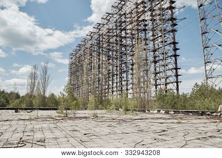 Large Antenna Field. Soviet Radar System Duga At Chernobyl Nuclear Power Plant. Abm Missile Defense.