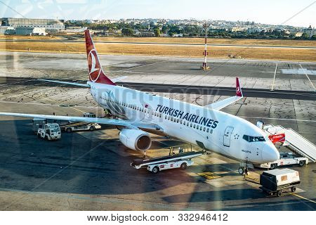 Gudja, Malta - July 24, 2019. Turkish Airlines Boeing 737-8f2 In The Malta International Airport