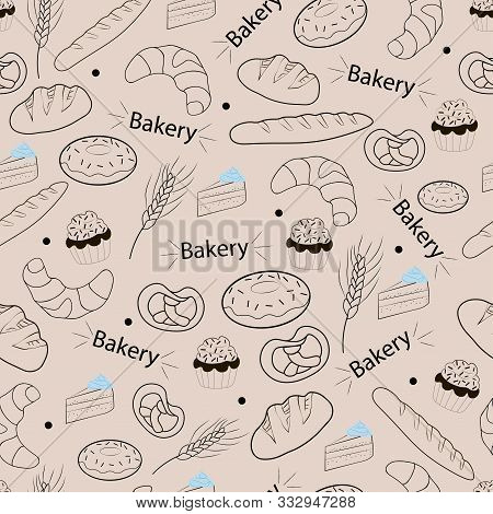 Seamless Pattern - Bakery Products And Bread. Vector Illustration. For Packaging Design And Menu. Da
