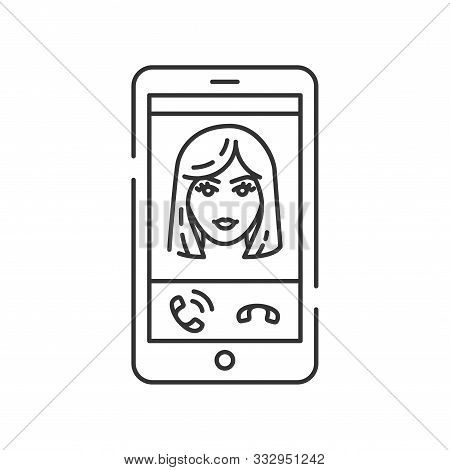 Phone Call App Smartphone Black Line Icon. Virtual Dating. Decline, Answer Buttons. Incoming Call, V