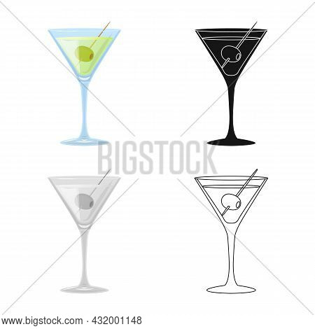 Vector Illustration Of Martini And Glass Icon. Collection Of Martini And Alcohol Vector Icon For Sto