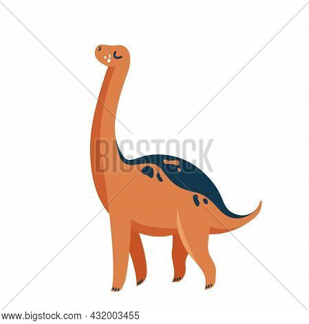 Cute Baby Dinosaur Diplodocus Isolated On White Background. Kid Character Dino Monster For Cool Nurs