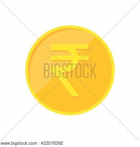 Rupee Coin. Indian Rupee Gold Coin Isolated On White Background. Vector Illustration