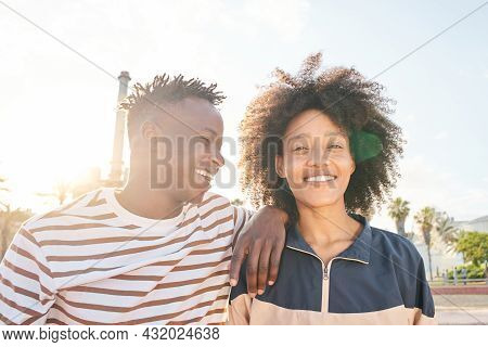 Portrait Looking At Camera Of A Couple, Friends Or Brothers Black People.