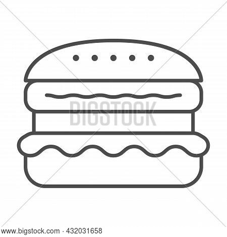 French Burger Thin Line Icon, Fast Food Concept, Cheeseburger Vector Sign On White Background, Outli