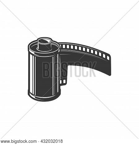 Film Strip Retro Video Camera Diapositive Isolated Monochrome Icon. Vector Retro Video Footage Sign,
